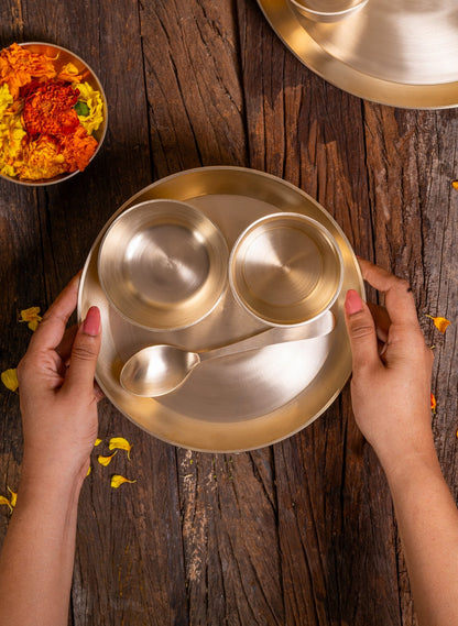 4 - Piece Pure Kansa Solid Dinner Set (8 inch Plate) - Mittified