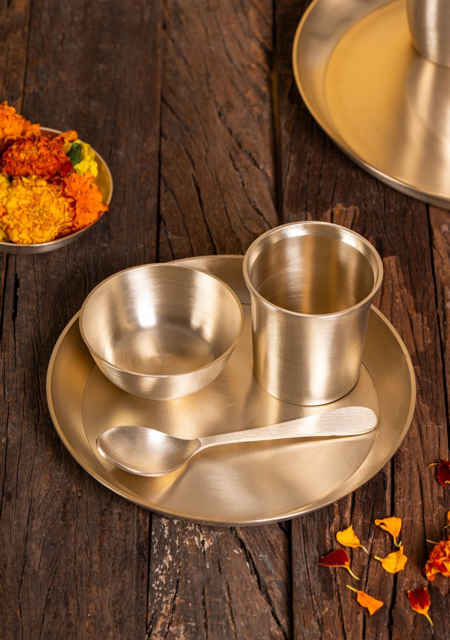 4 - Piece Pure Kansa Solid Dinner Set (8 inch Plate) - Mittified