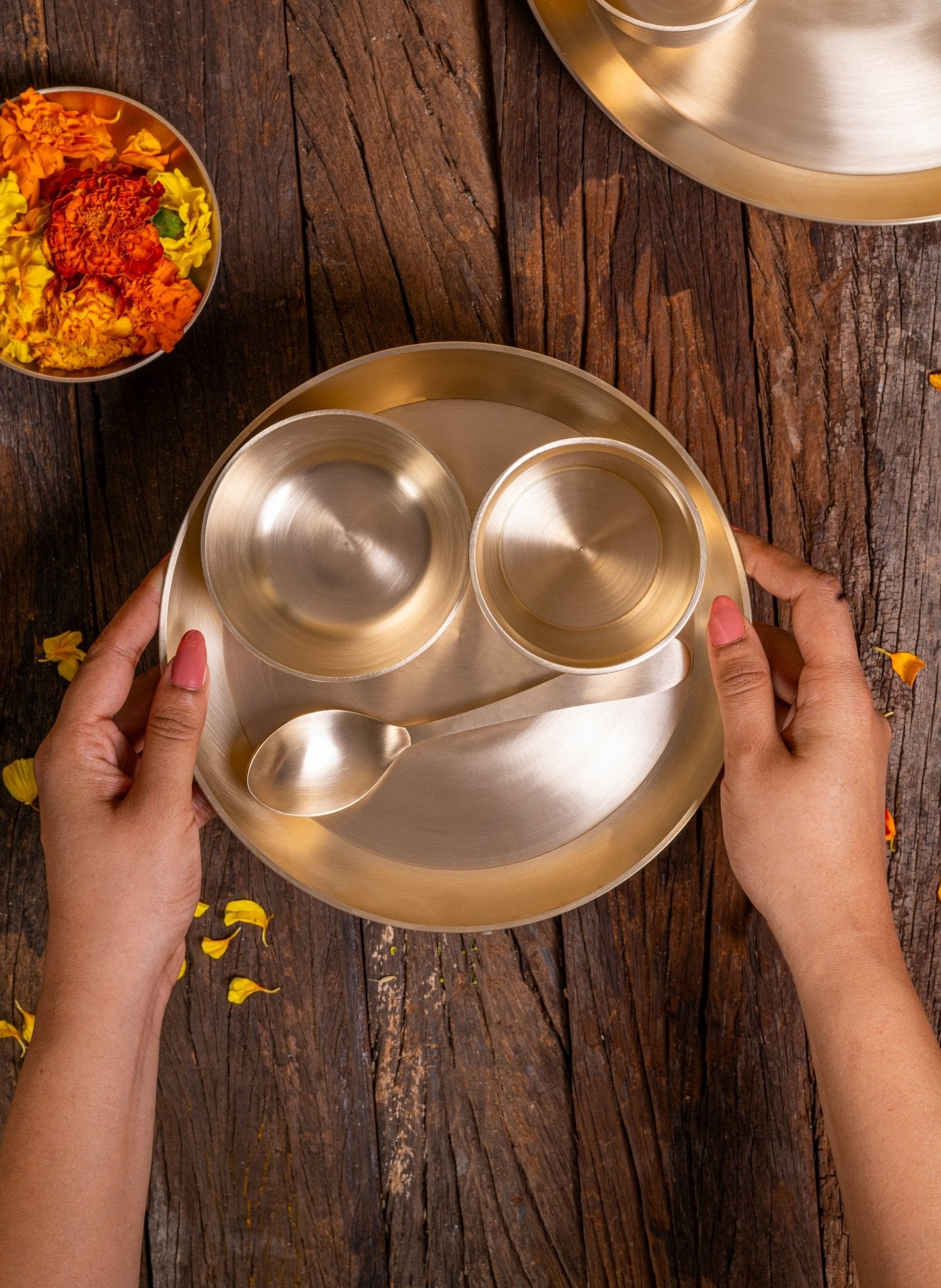 4 - Piece Pure Kansa Solid Dinner Set (8 inch Plate) - Mittified