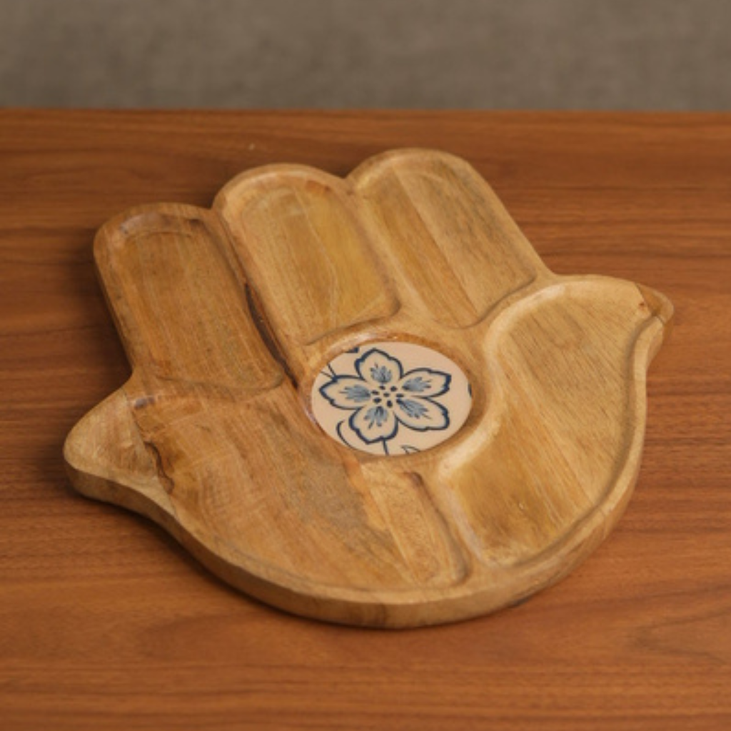 Wooden Hamsa Platter | Handcrafted Decorative Serving Platter