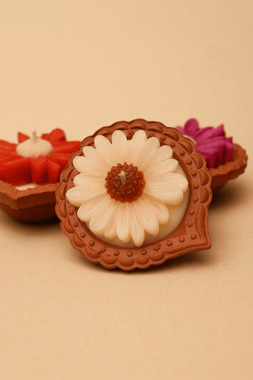 Clay Diya Flower Candles - Mittified
