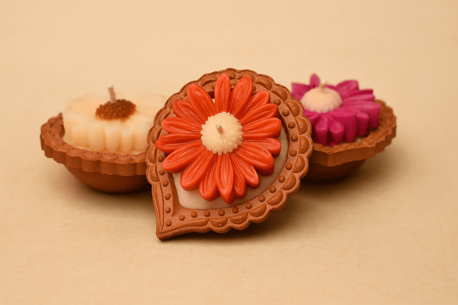 Clay Diya Flower Candles - Mittified