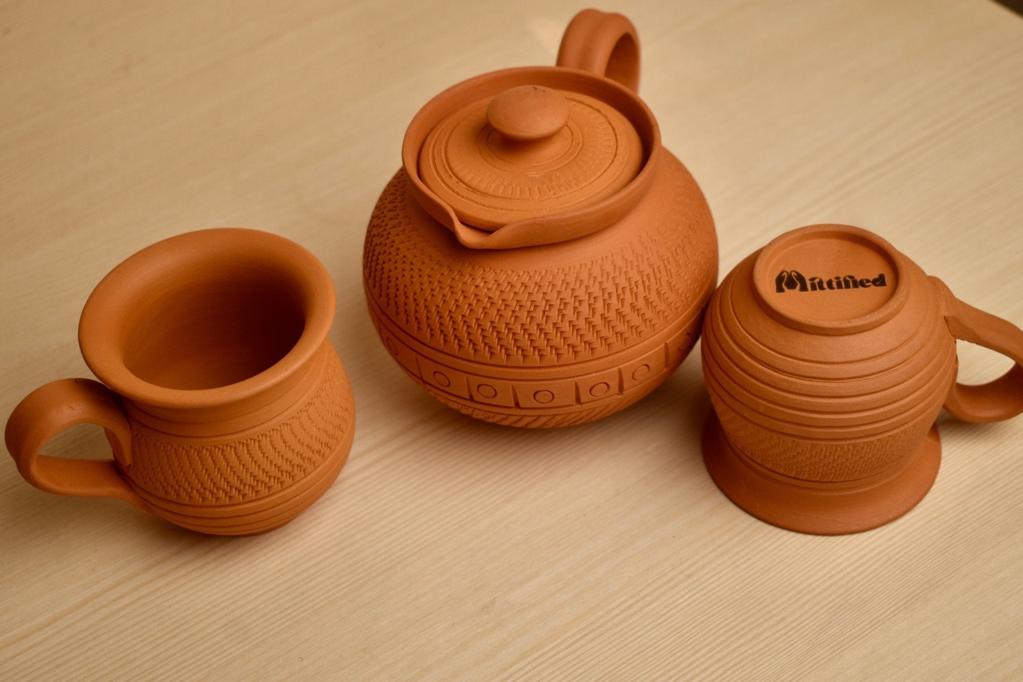 Desi Chai Set – Handcrafted Terracotta Clay Teapot with 2 Chai Cups for Masala Chai