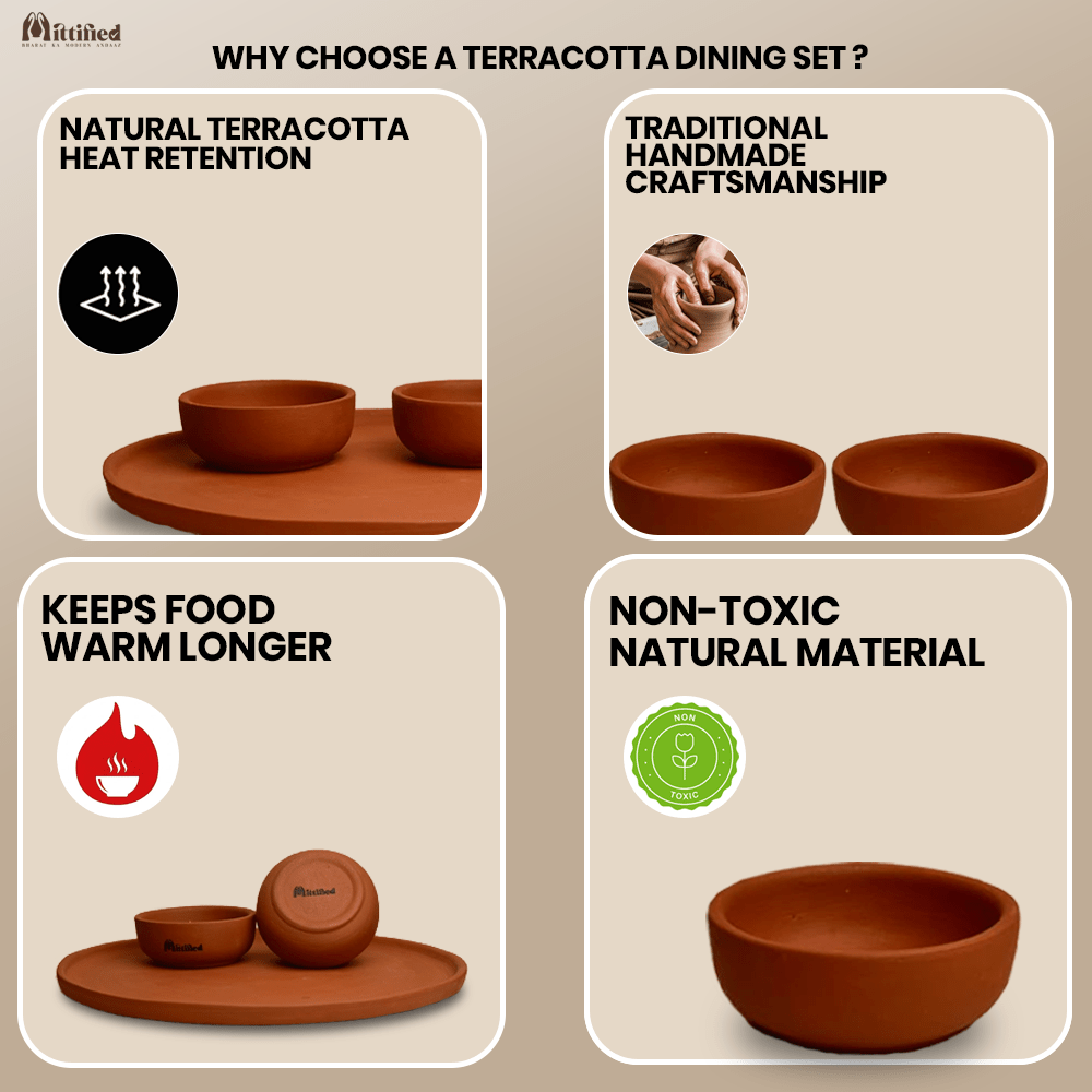 Dish Bliss Set (1 Plate +2 Bowl) Terracotta Dining Set - Mittified