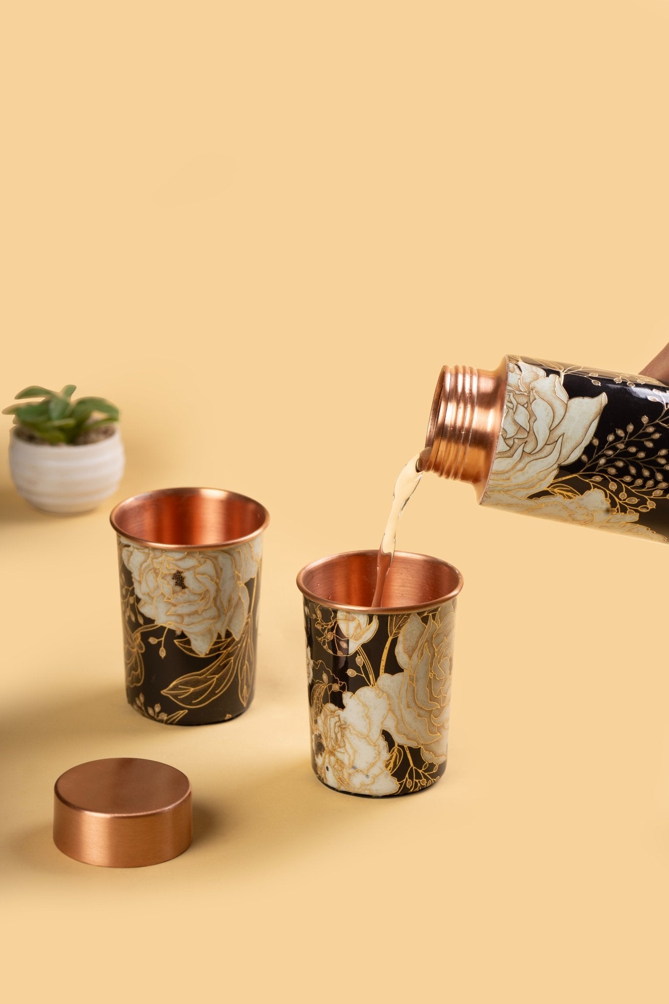 Floral Pure Copper Water Bottle with 2 Glasses Gift Set | Ayurvedic Copper Bottle & Tumblers | Premium Gift Packaging - Mittified
