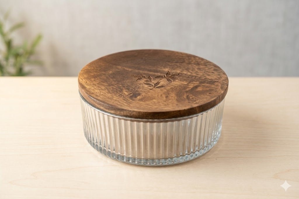 Glass Roti Box with Wooden Lid - Mittified