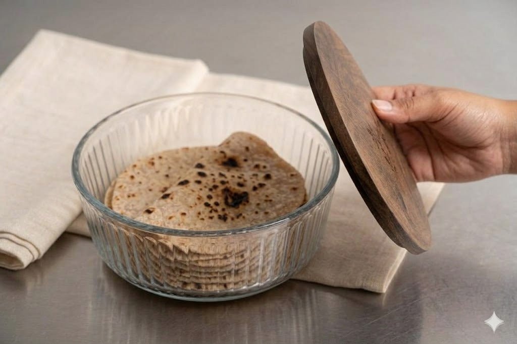 Glass Roti Box with Wooden Lid - Mittified