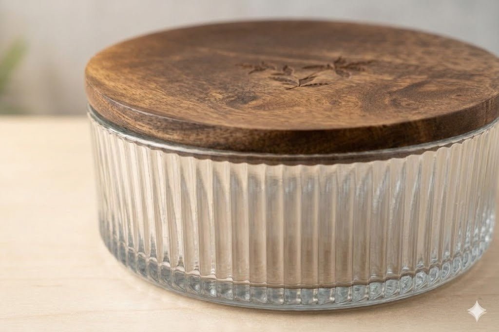 Glass Roti Box with Wooden Lid - Mittified