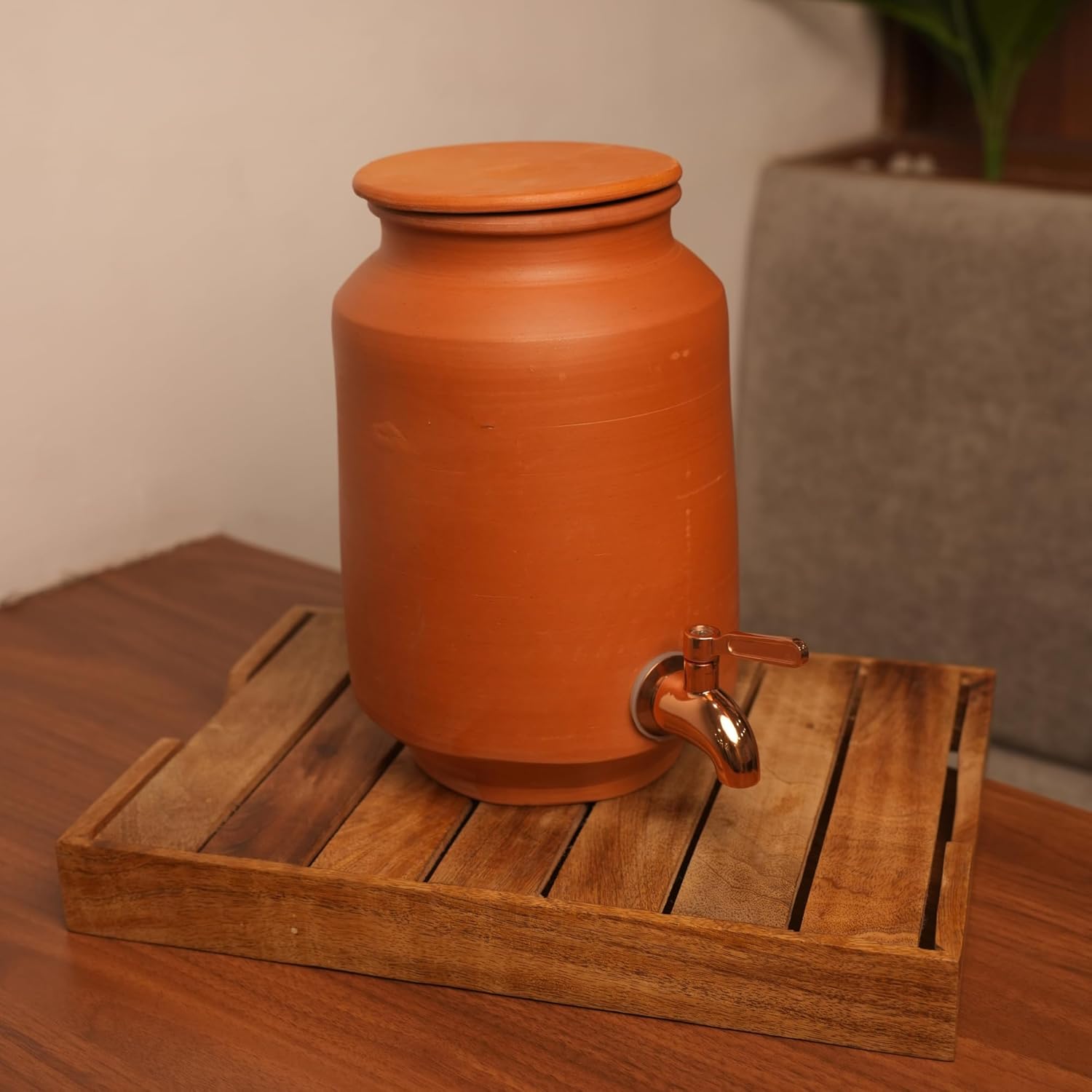 Mittified Clay Water Dispenser with Copper Stainless Steel Tap & Lid – Terracotta Mitti Water Pot / Matka - Mittified