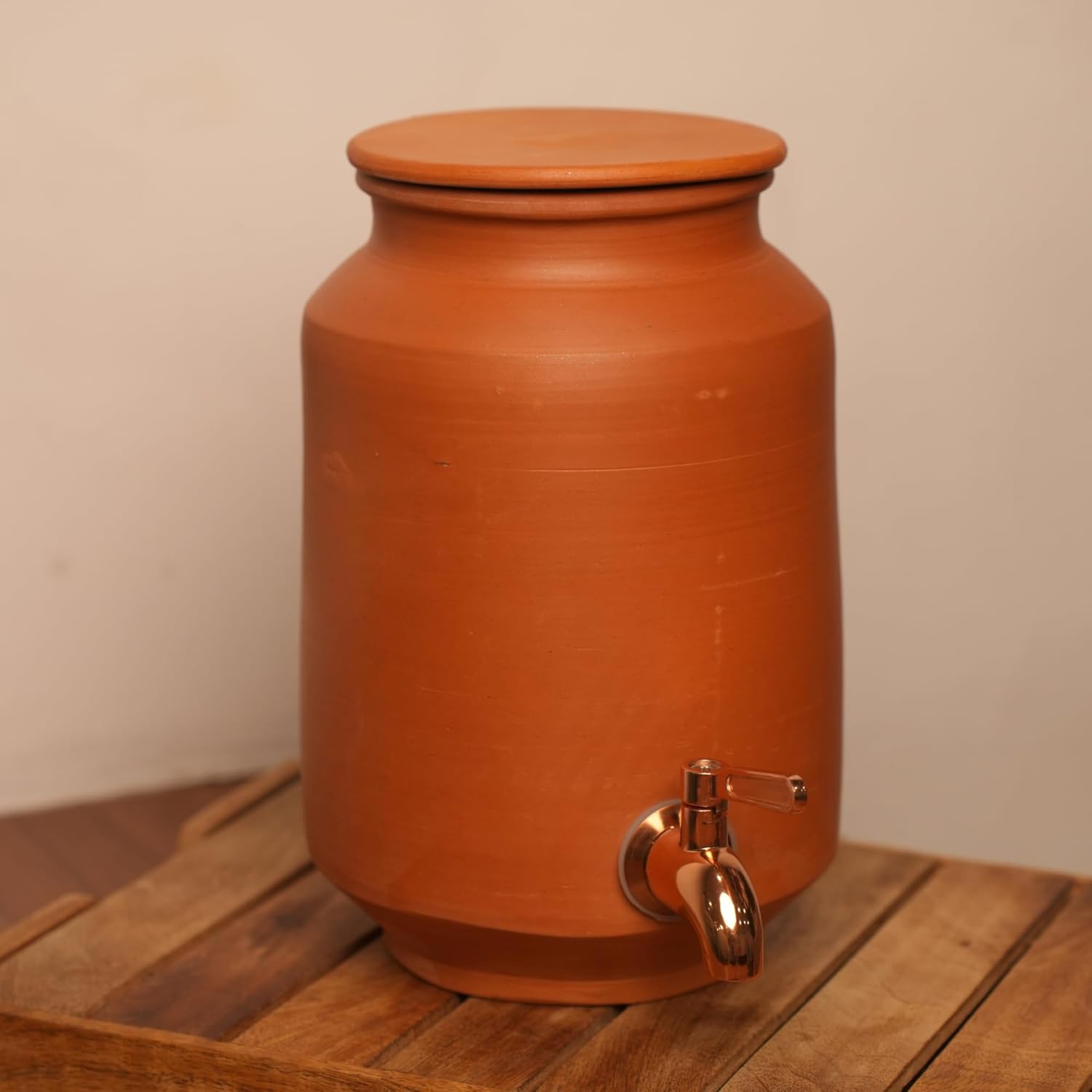 Mittified Clay Water Dispenser with Copper Stainless Steel Tap & Lid – Terracotta Mitti Water Pot / Matka - Mittified