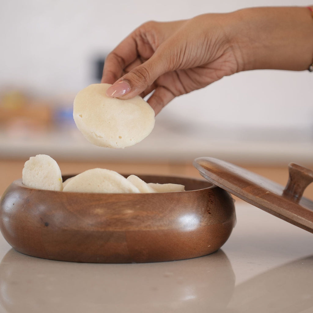 Mittified Handcrafted Acacia Wood Roti Box with Lid | Chapati Box | Wooden Roti Dabba | Keep Rotis Warm & Soft | Eco - Friendly Kitchen Storage - Mittified