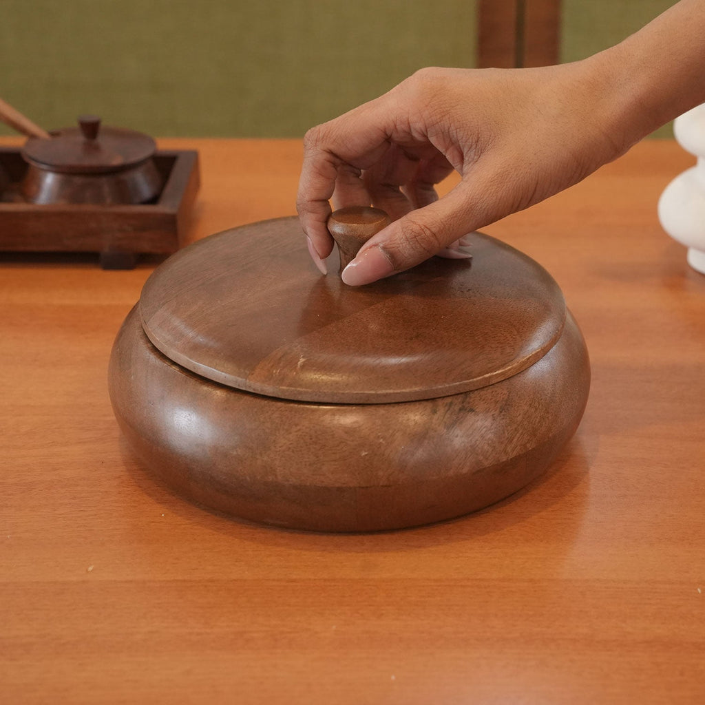 Mittified Handcrafted Acacia Wood Roti Box with Lid | Chapati Box | Wooden Roti Dabba | Keep Rotis Warm & Soft | Eco - Friendly Kitchen Storage - Mittified