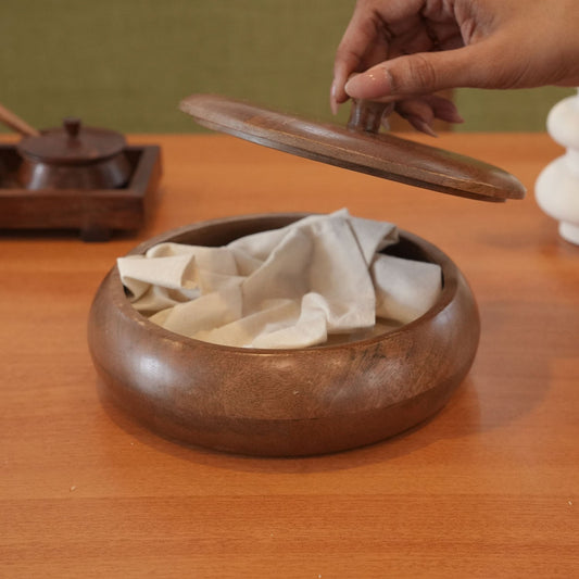 Mittified Handcrafted Acacia Wood Roti Box with Lid | Chapati Box | Wooden Roti Dabba | Keep Rotis Warm & Soft | Eco - Friendly Kitchen Storage - Mittified