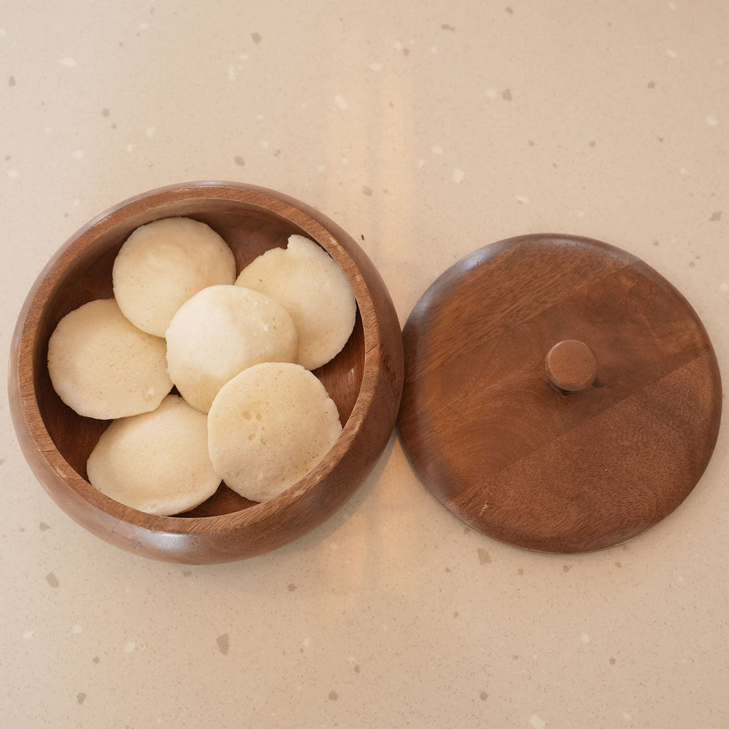 Mittified Handcrafted Acacia Wood Roti Box with Lid | Chapati Box | Wooden Roti Dabba | Keep Rotis Warm & Soft | Eco - Friendly Kitchen Storage - Mittified