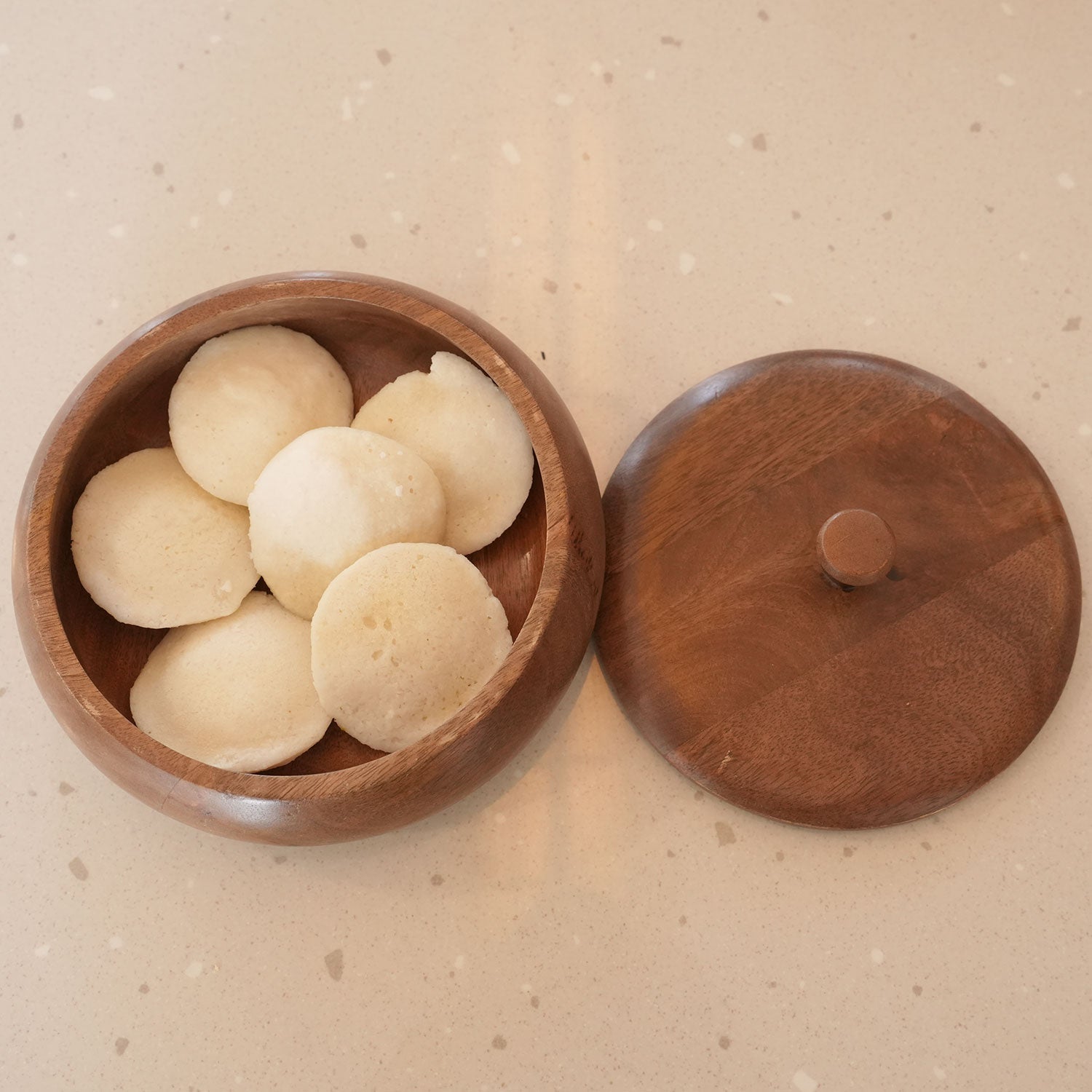 Mittified Handcrafted Acacia Wood Roti Box with Lid | Chapati Box | Wooden Roti Dabba | Keep Rotis Warm & Soft | Eco - Friendly Kitchen Storage - Mittified