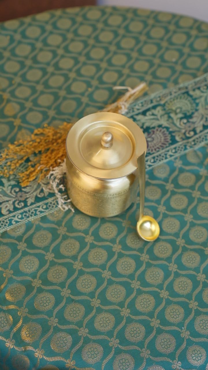 Mittified Handcrafted Brass Ghee Pot with Lid | Traditional Indian Ghee Dani Container | Pure Brass Kitchen and Pooja Vessel | Airtight Lid Design - Mittified