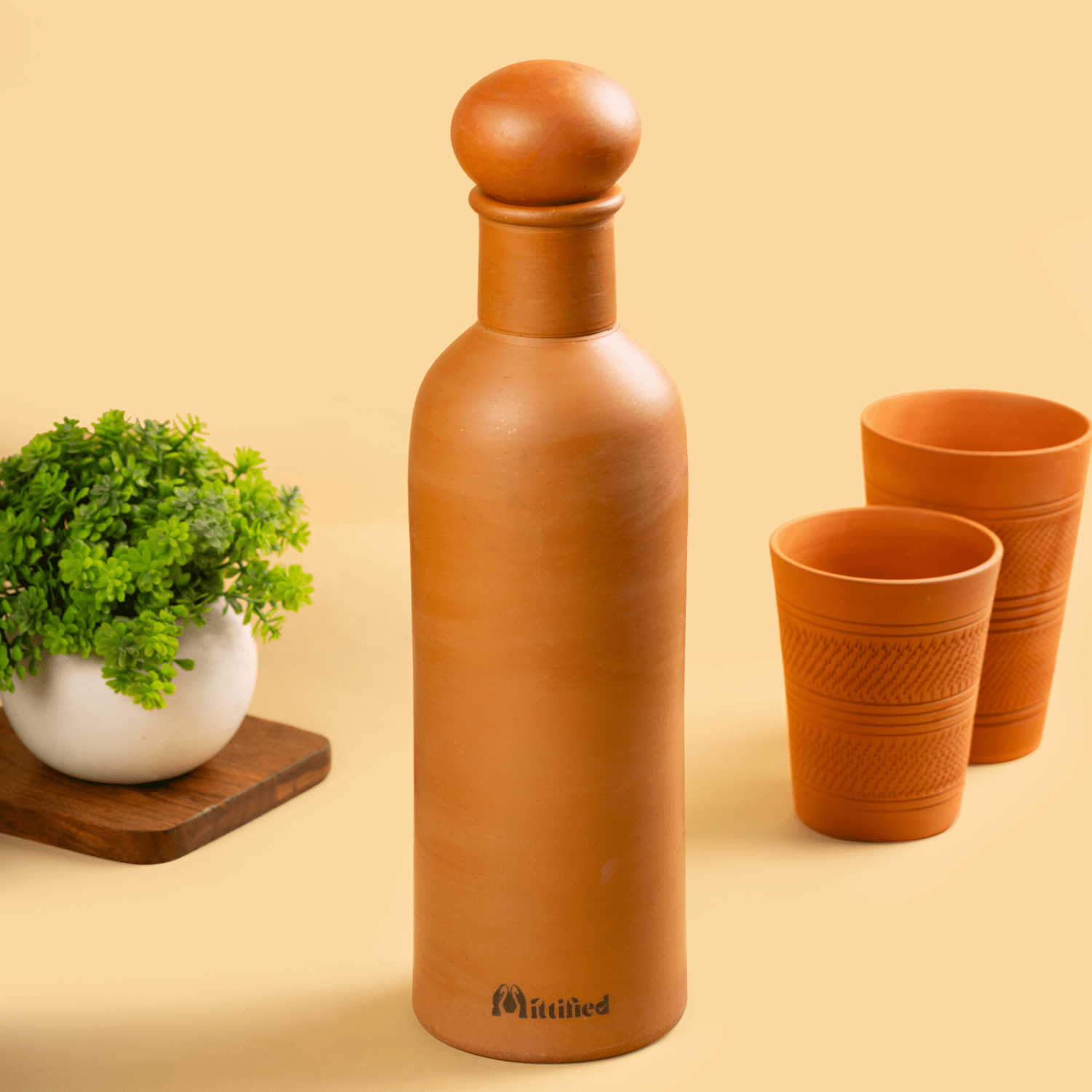 Mitti Mate 1 Litre Terracotta Clay Water Bottle – Natural Cooling Earthen Bottle
