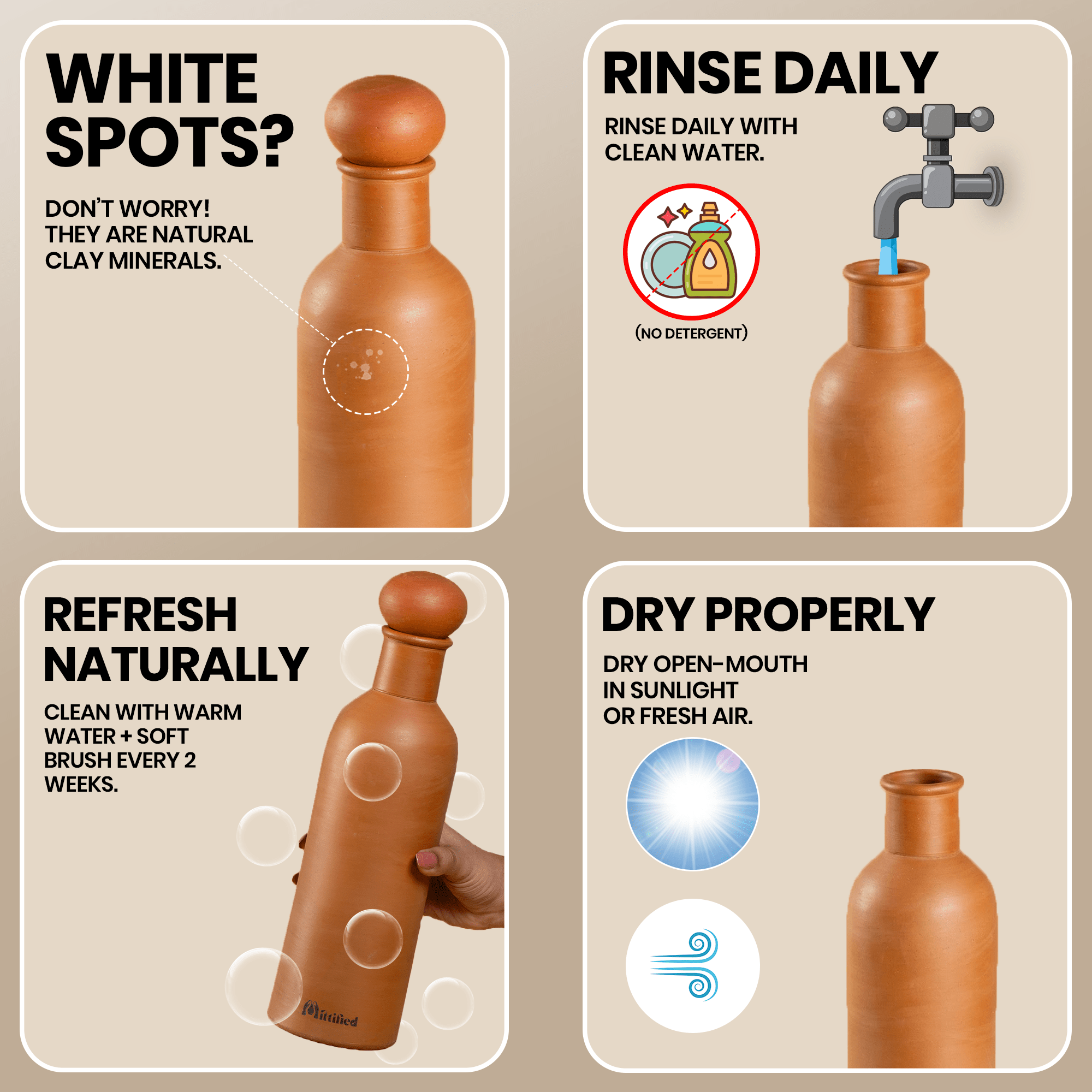 Mittified Mitti Mate | Clay Water Bottle of 1 litre - Mittified