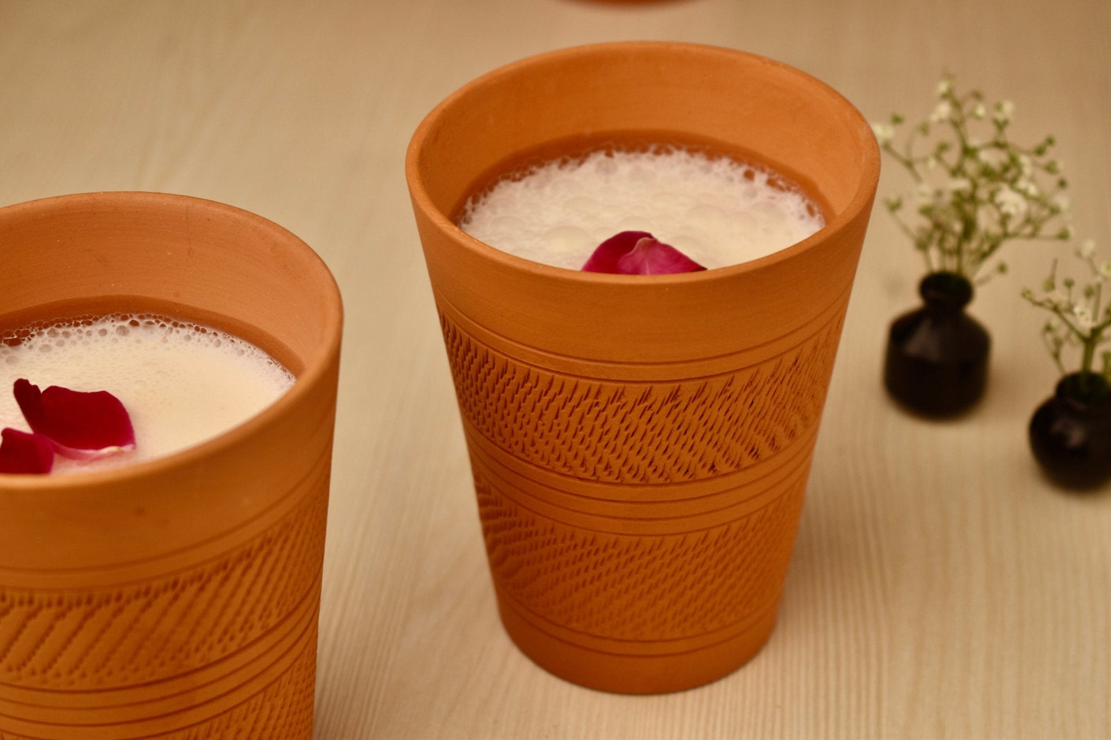 Patiala Pint Clay Glass Side View – Traditional Terracotta Drinkware for Lassi