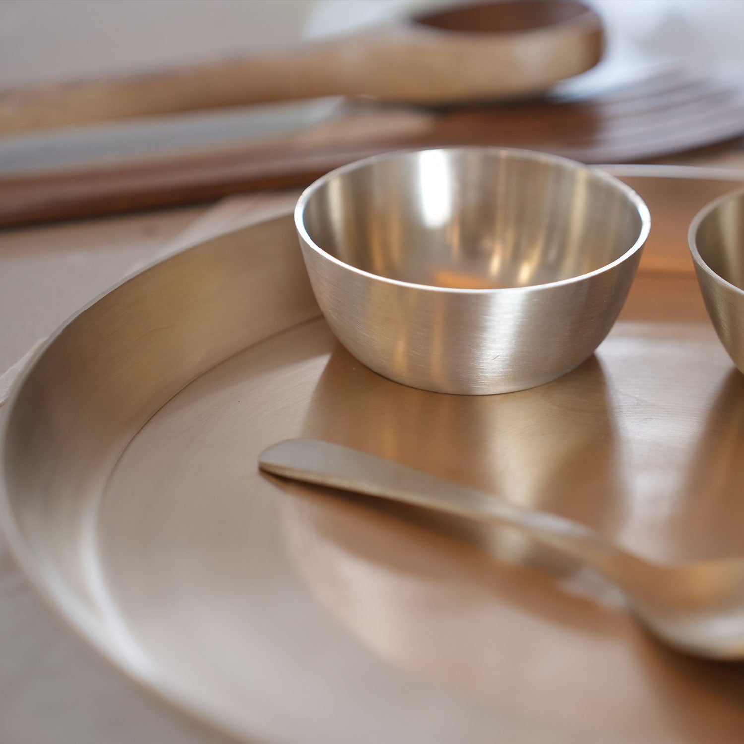Premium 6 - Piece Pure Kansa Solid Dinner Set | 1 Plate (12 Inch Thali), 1 Spoon, 2 Bowls, 1 Glass, 1 Katori | Authentic Bronze Thali Set (12 Inch) - Mittified