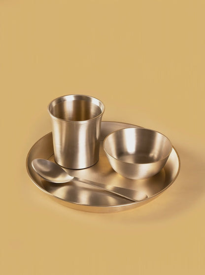 4-Piece Pure Kansa Solid Dinner Set (8 inch Plate)