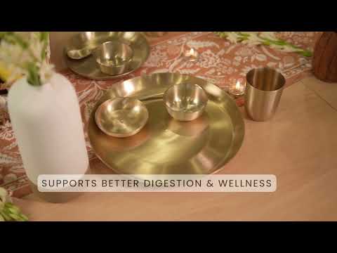 Kansa Thali Set | 5 Piece Pure Bronze Dinner Set | 12 Inch Plate, 2 Bowls, 1 Glass, 1 Spoon | Handcrafted Ayurvedic Kansa Utensils | Matte Finish