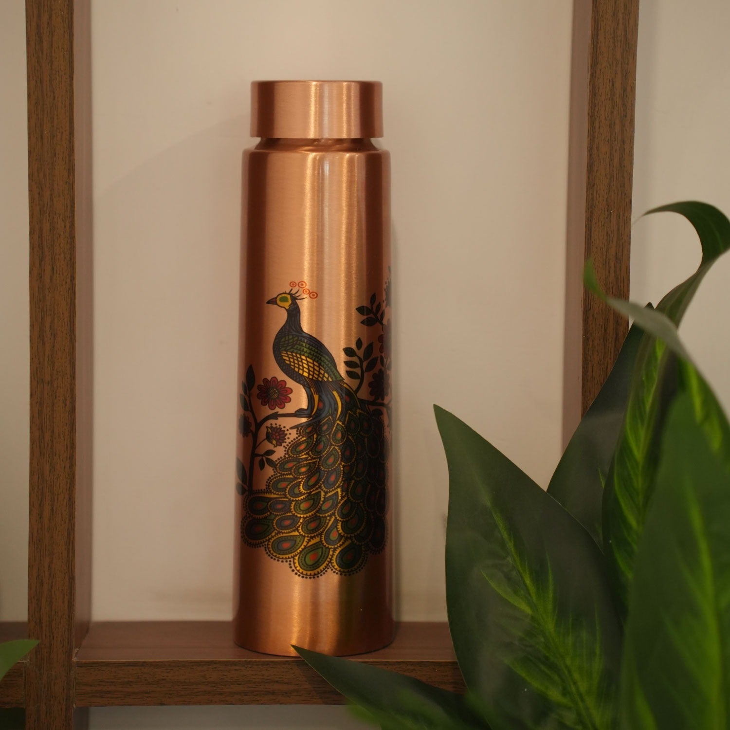 Pure Copper Peacock Water Bottle (1000 ml) | Handcrafted Engraved Design | Leak - Proof | Ayurvedic Drinking Water | Elegant Gift Choice - Mittified