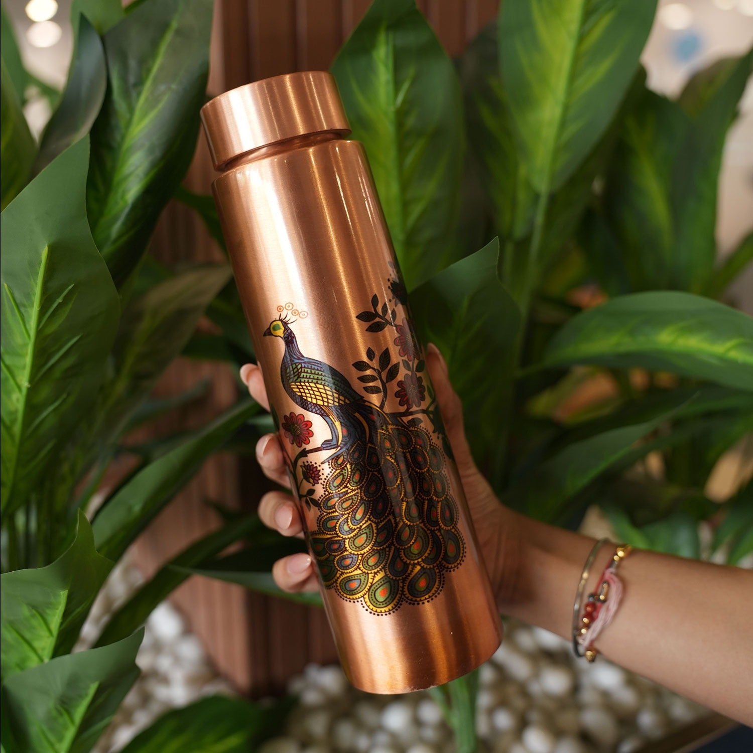 Copper Peacock Bottle Engraved Design – Leak-Proof Pure Copper Drinking Bottle India