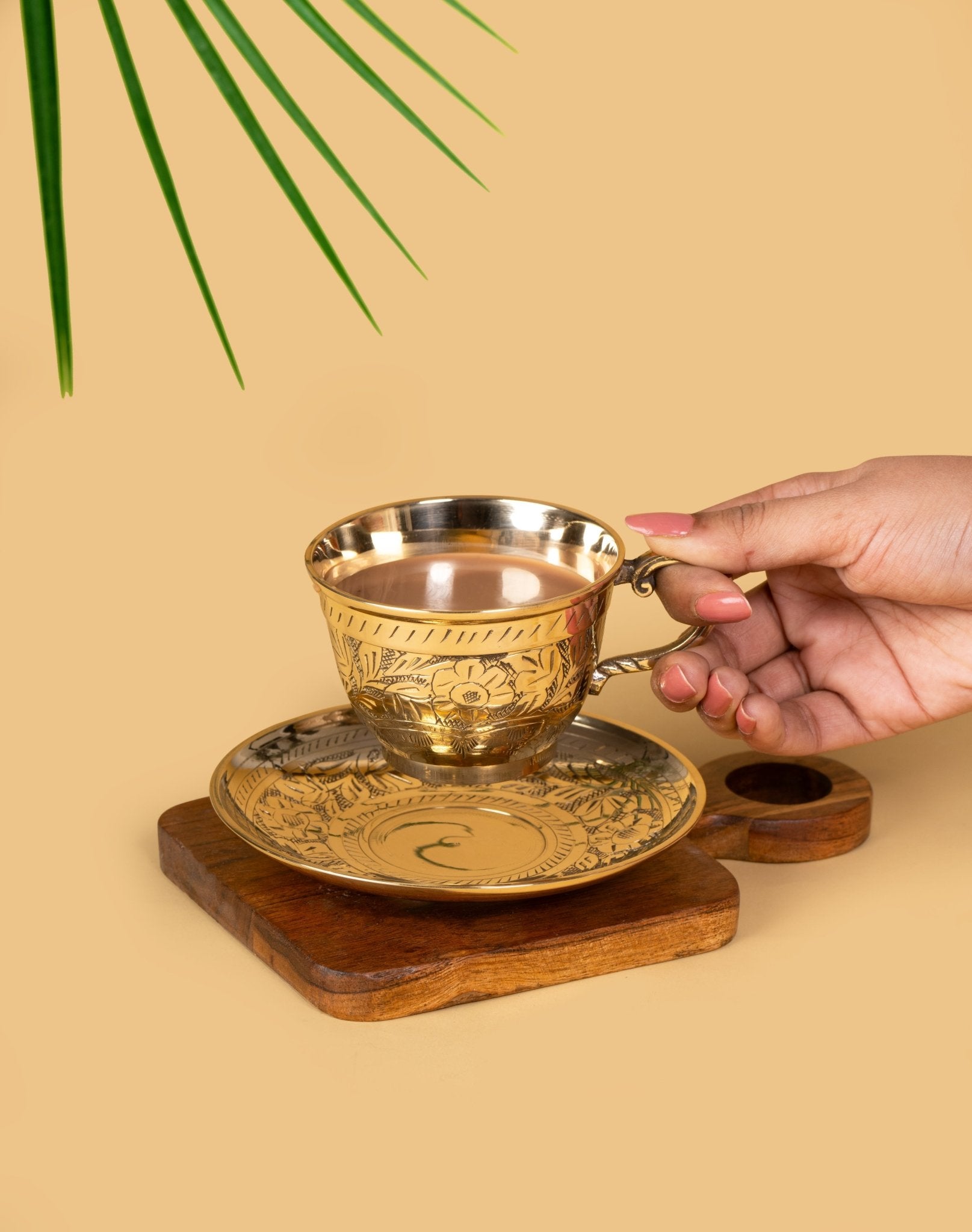 Swarnam Engraved Brass Tea Set of 2 - Mittified