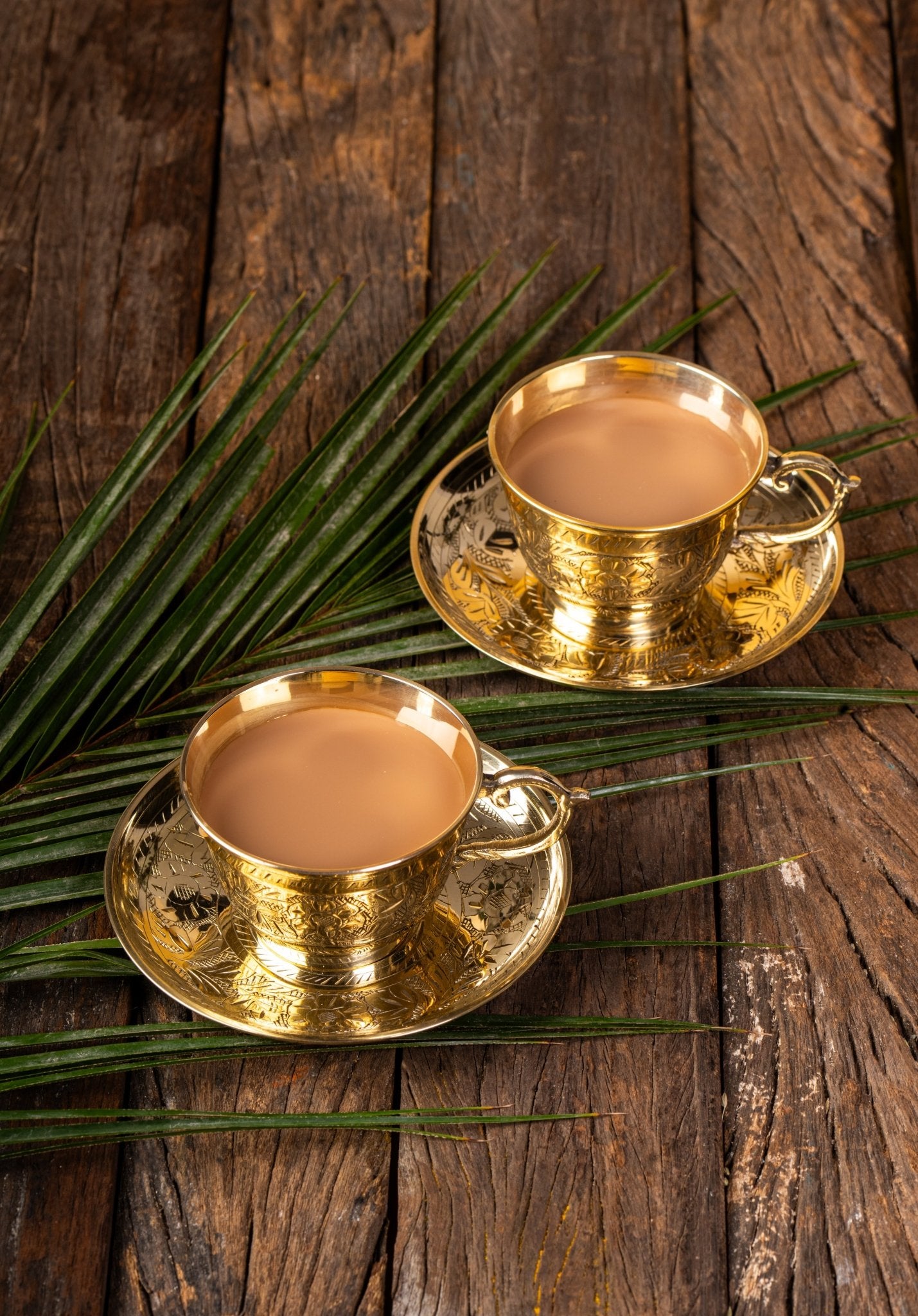 Swarnam Engraved Brass Tea Set of 2 - Mittified