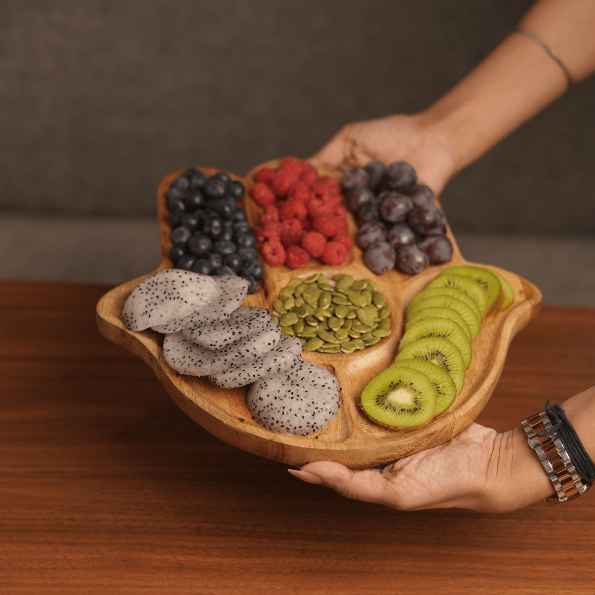 Wooden Hamsa Platter | Handcrafted Decorative Serving Platter - Mittified